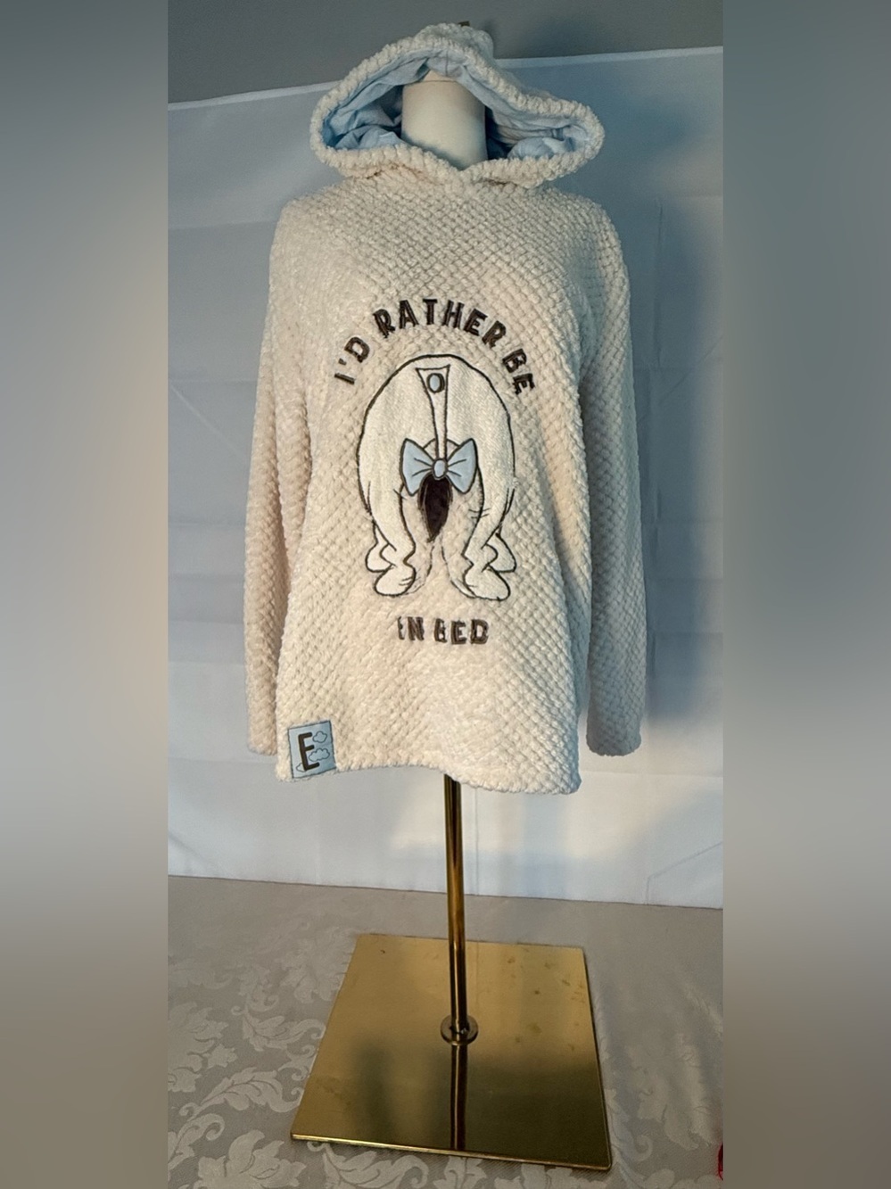 Disney Eeyore Sherpa Hoodie Pullover M I’d Rather Be In Bed Cozy Plush - Picture 2 of 13